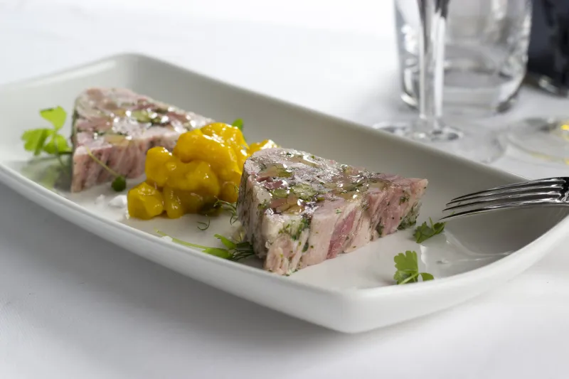ham hock & trotter terrine with piccalilli