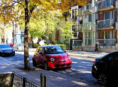 montreal, canada - circa october, 2019  distinct retro style of fiat 500 is based on 1957 original model that’s considered as one of the first purpose-built city cars