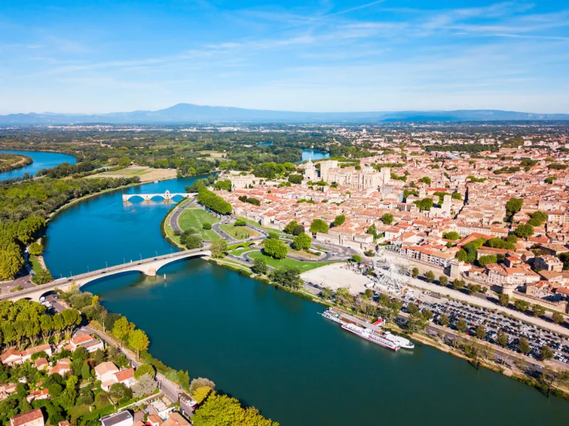 rhone river aerial panoramic view in avignon avignon is a city on the rhone river in southern france