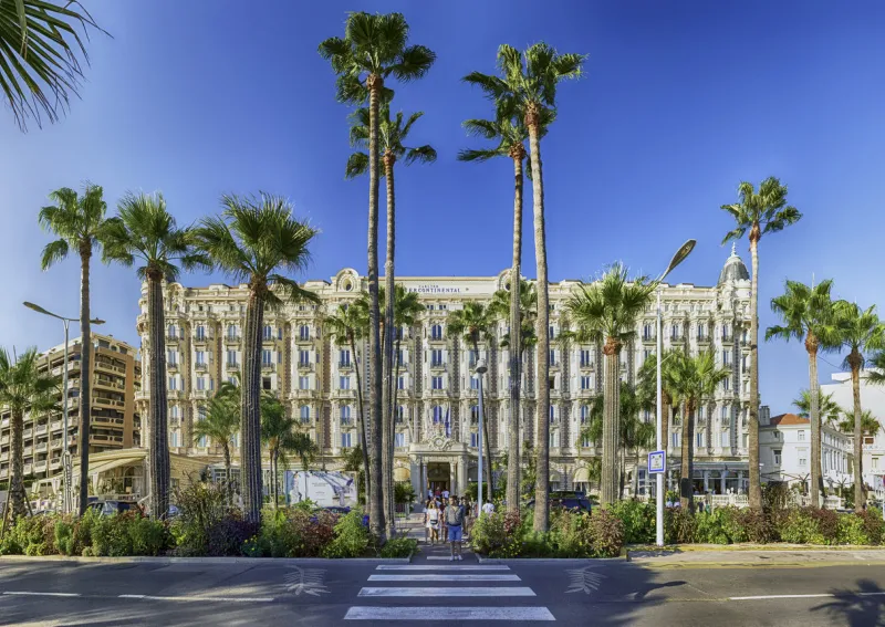 cannes, france - august 15  the intercontinental carlton hotel in cannes, cote d'azur, france, as seen on august 15, 2019 it is a luxury hotel built in 1911, located on the boulevard de la croisette