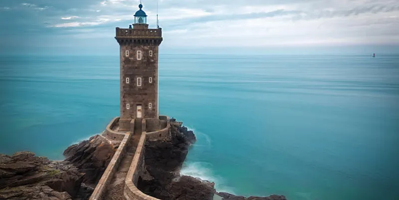lighthouse at atlantic coast, brittany, france