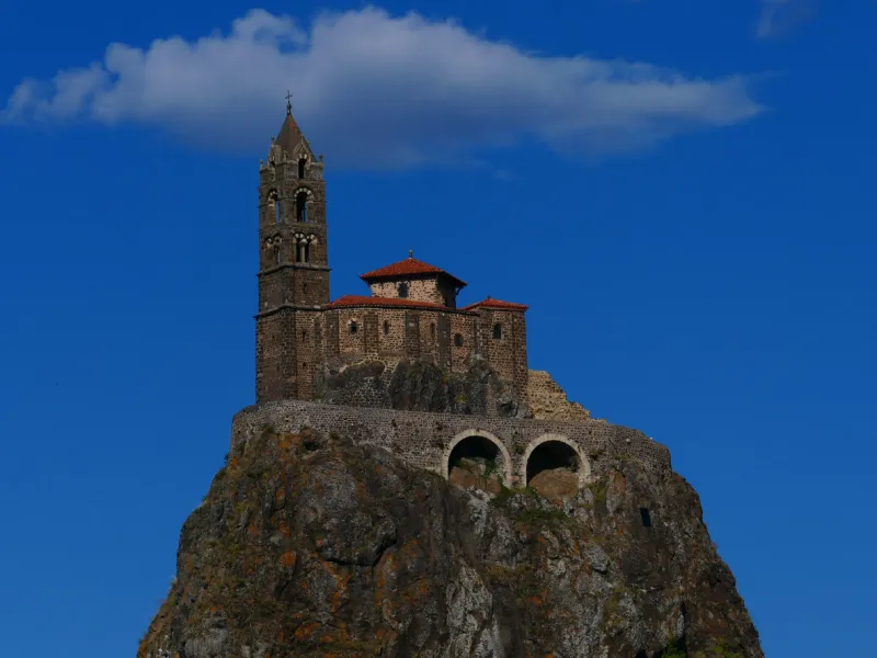 romanesque church of saint-michel on its volcanic peak, aiguilhe, le puy-en-velay, haute-loire