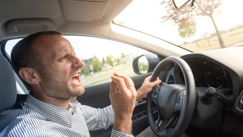 angry italian driver gesturing funny, road rage theme