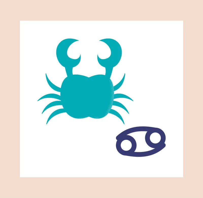 zodiac sign concept cancer poster with arthropod animal or cancer with claws and esoteric symbol constellation for astrological horoscopes cartoon flat vector illustration with pink frame