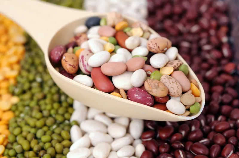 mix a lot of kinds of bean in the spoon