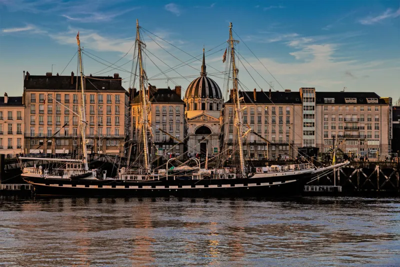 nantes, france 6th october 2019 a barque, barc, or bark is a type of sailing vessel with three or more masts