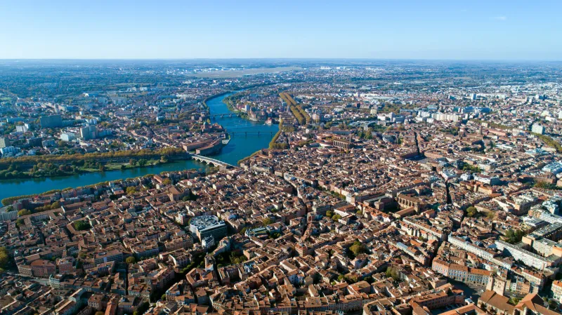 aerial view of toulouse city in haute garonne, france