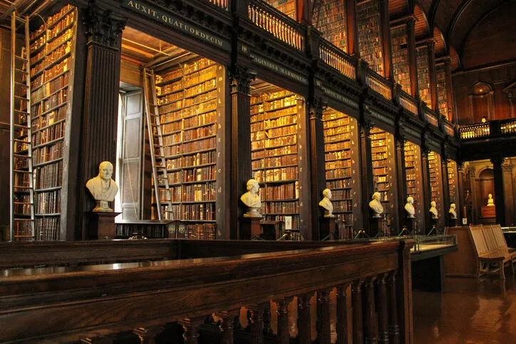 main chamber of the old library, the long room trinity college in dublin, ireland