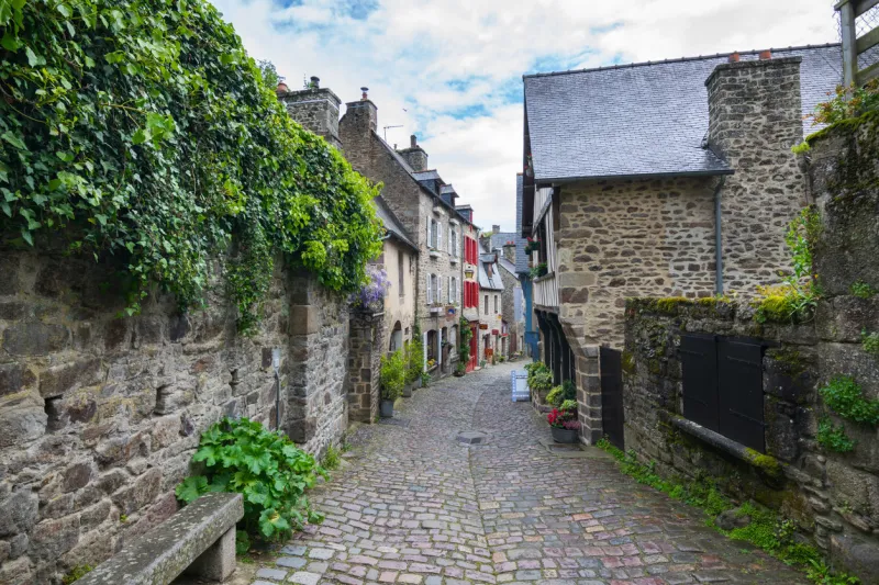 beautiful view of old town dinan with its traditional houses, rance river and narrow streets, côtes-d'armor, brittany, france, europe