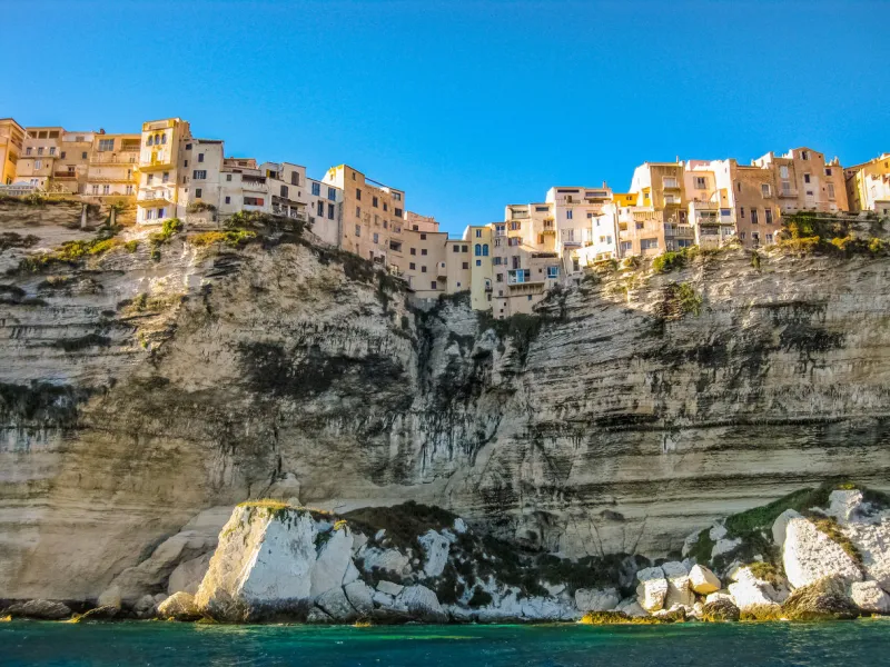 corsica, france, skyline of bonifacio from the sea