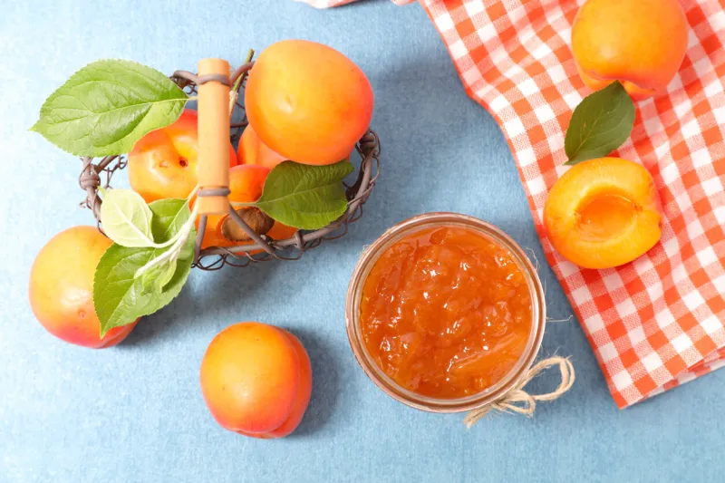 apricot jam and fresh apricot- top view