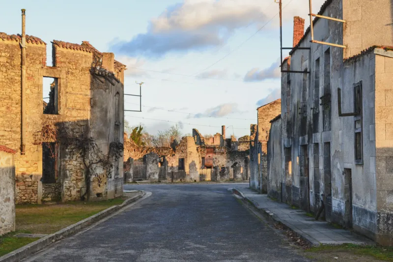 destroyed buildings during world war 2 in oradour- sur -glane france