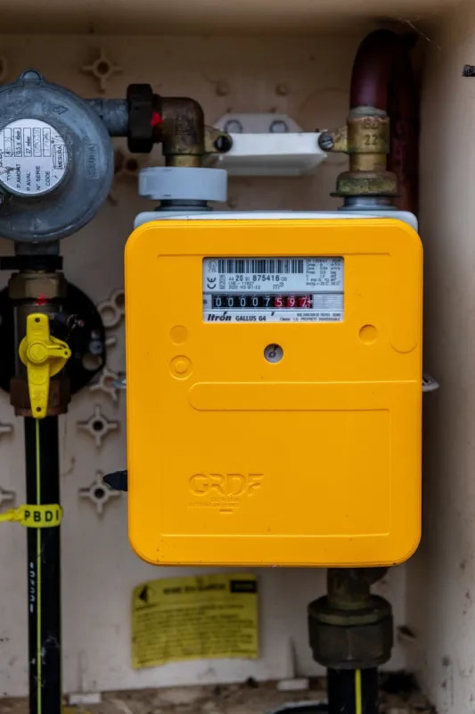 paris, france - december 08, 2020   new smart gas meter gazpar from grdf (gas network distribution france)
