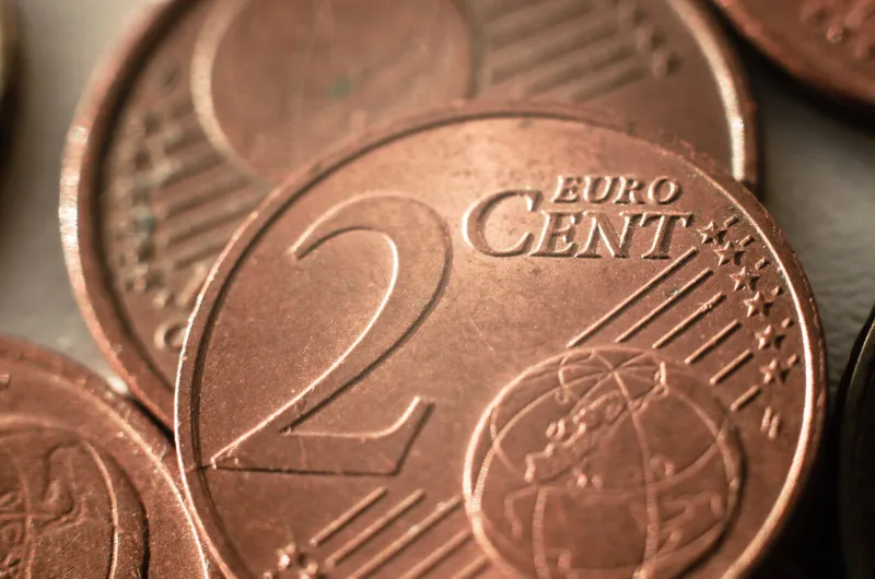 bronze coin 2 euro cents close-up, selective focus european money