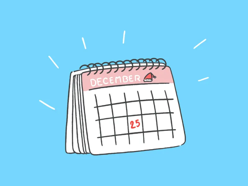 calendar with 25th of december, christmas concept, hand-drawn line art style vector illustration