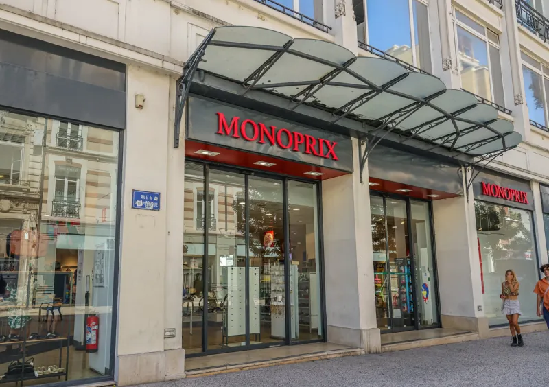 grenoble, france- august 25, 2022  the retail shop of monoprix in grenoble monoprix sa is a major french retail chain, the company's stores combine food retailing with fashion, beauty and home products