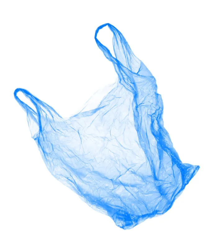 blue plastic bag on white background isolated object