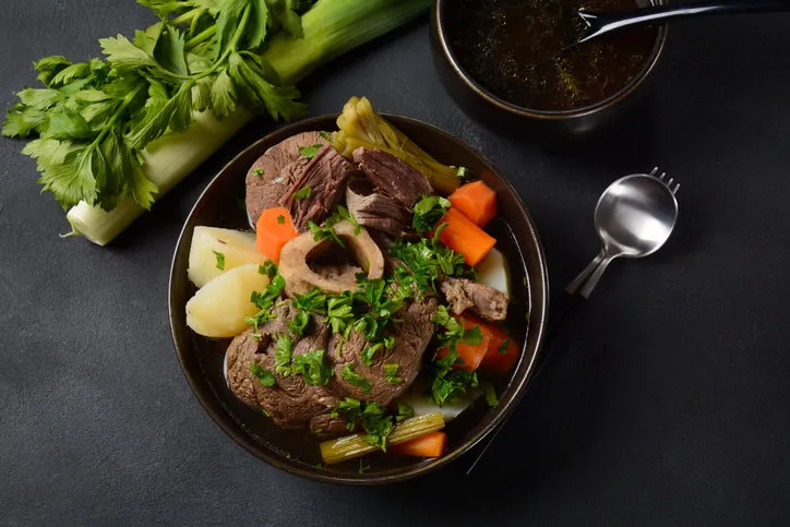 pot-au-feu, traditional french stew stewed beef and potatoes in france considered a national dish