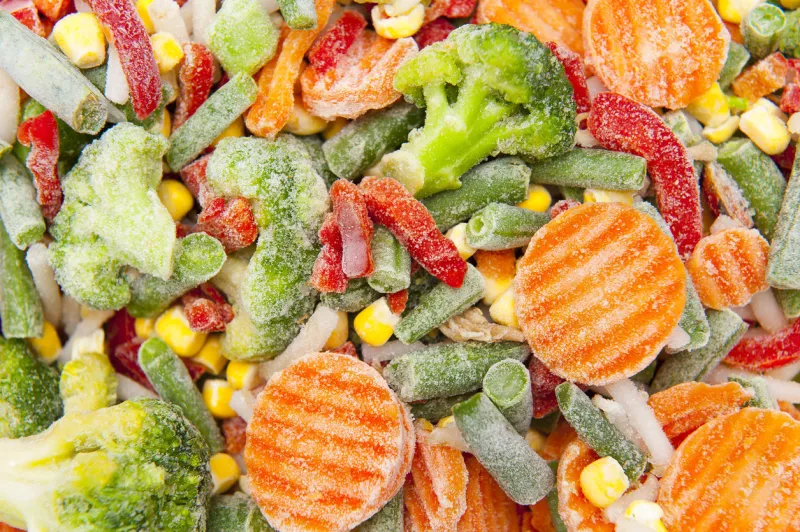 close up of frozen vegetables