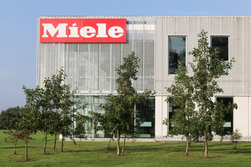 vejle, denmark - september10, 2016  miele is a german based manufacturer of high-end domestic appliances, commercial equipment and fitted kitchens, based in germany