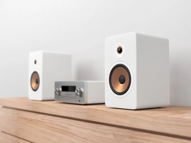 micro hi-fi stereo system mockup, network receiver, cd and mp3 player, 3d rendering