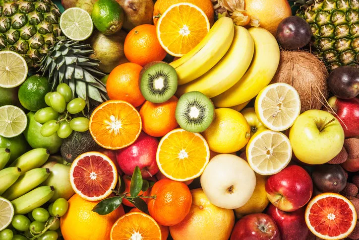 fresh fruit background healthy eating and dieting concept winter assortment top view