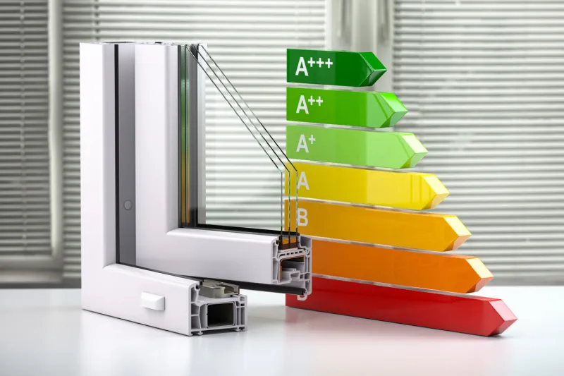 plastic windows profile pvc and energy efficiency chart 3d illustration
