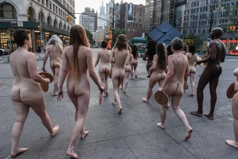 photographer spencer tunick stages one of his large scale group nude shoots in new york city