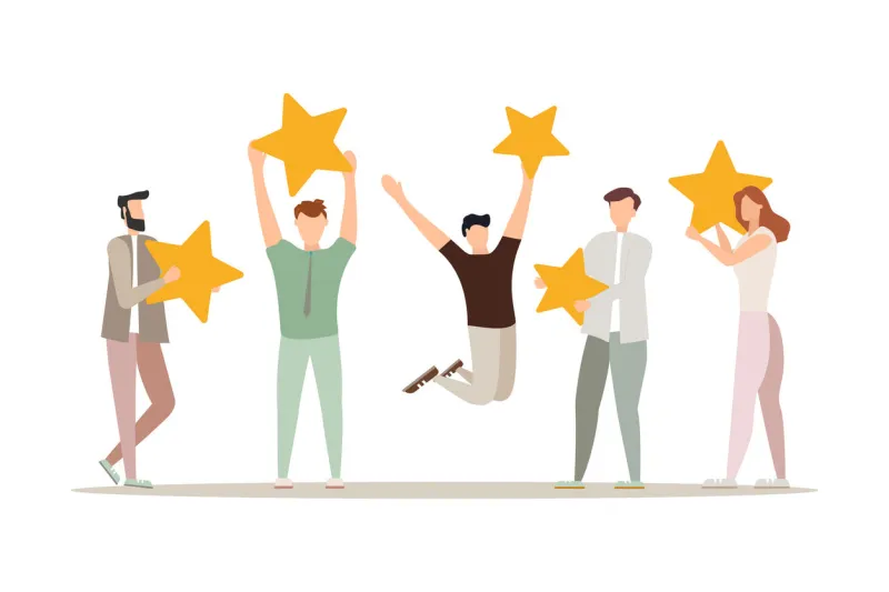 vector illustration, customer reviews rating, different people give a review rating and feedback, support for business satisfaction