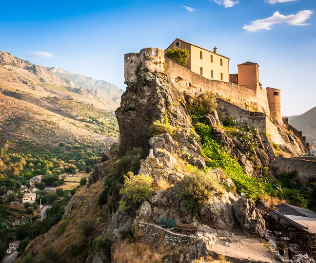 morning scenery of a fortress in corte, corsica, europe
