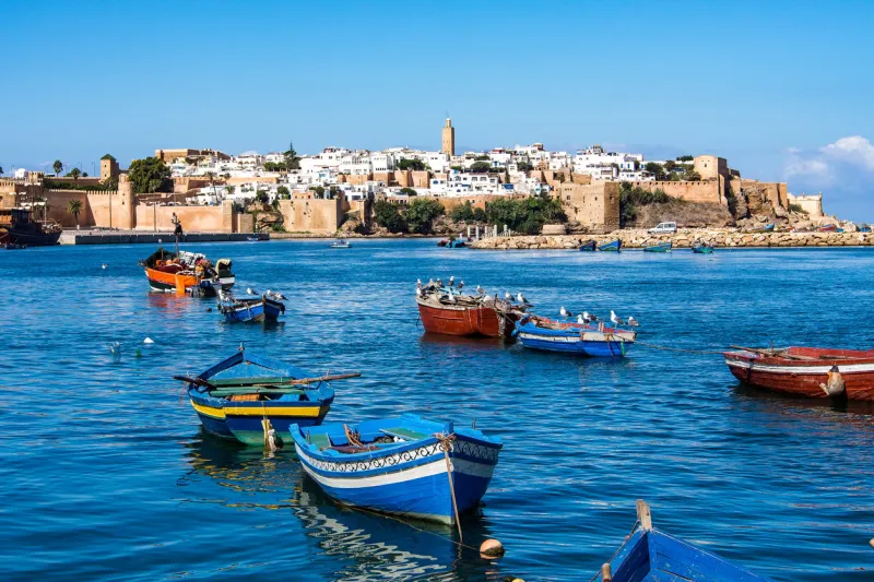 view of the harbour of rabat, morocco located in the river bou regreg at the mouth of the atlantic ocean