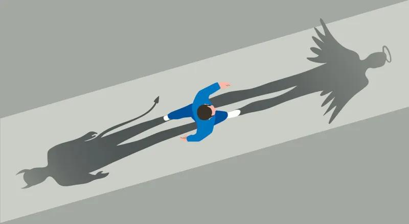 in a human good and evil, dark and light, angel and devil somehow connect who are you, human?