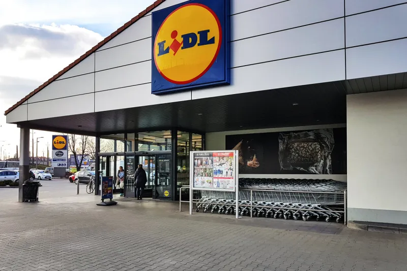 nowy sacz, poland - march 20, 2019  exterior view of the lidl store lidl is a large german global discount supermarket chain based in neckarsulm