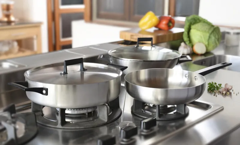 group of pots and pans, set in the kitchen