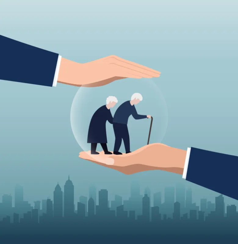 two hands are holding like a shield to protect old people