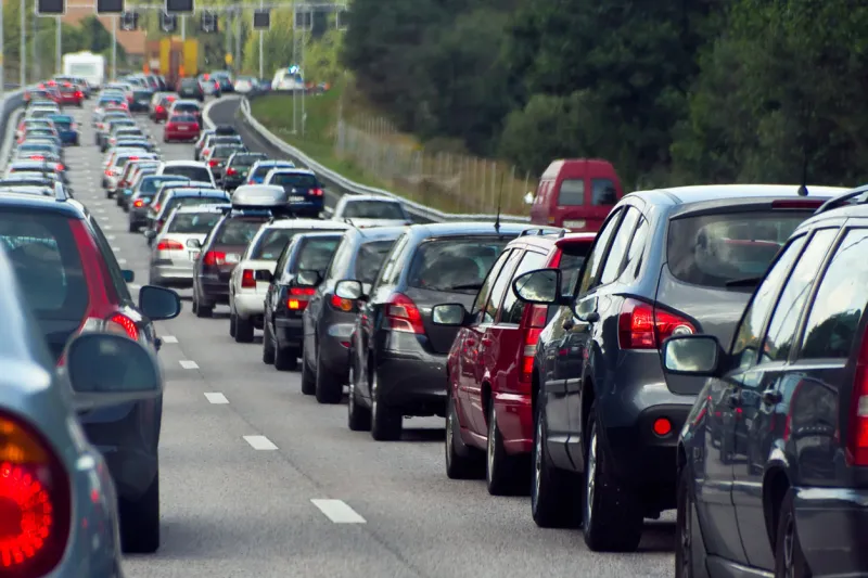 typical scene during rush hour a traffic jam with rows of cars shallow depth of field