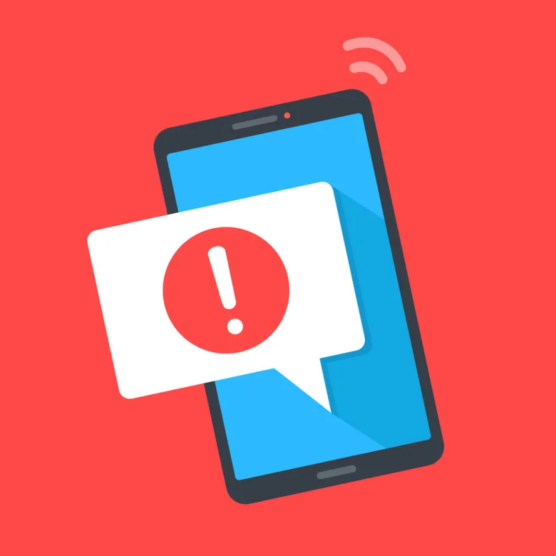 alert, mobile phone notification, warning, important message concepts smartphone with speech bubble and exclamation point on screen modern flat design vector illustration