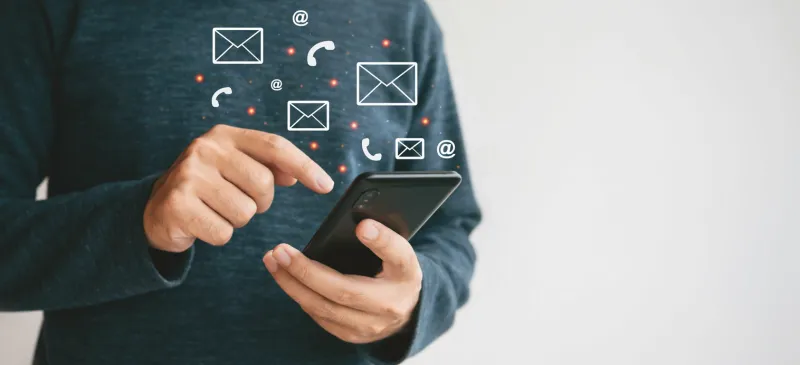 close up hands holding smartphone man using cellphone for marketing and searching data and social media on internet technology business investment concept