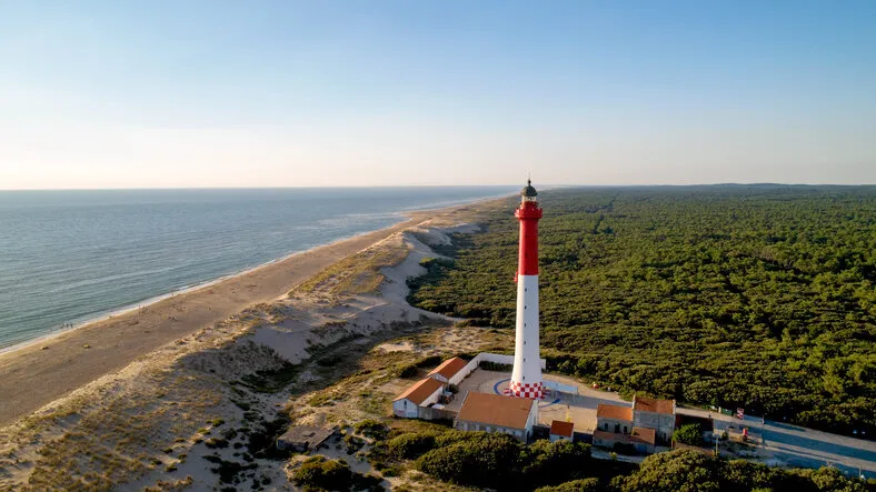 aerial photo of lighthouse la coubre in la tremblade, charente maritime