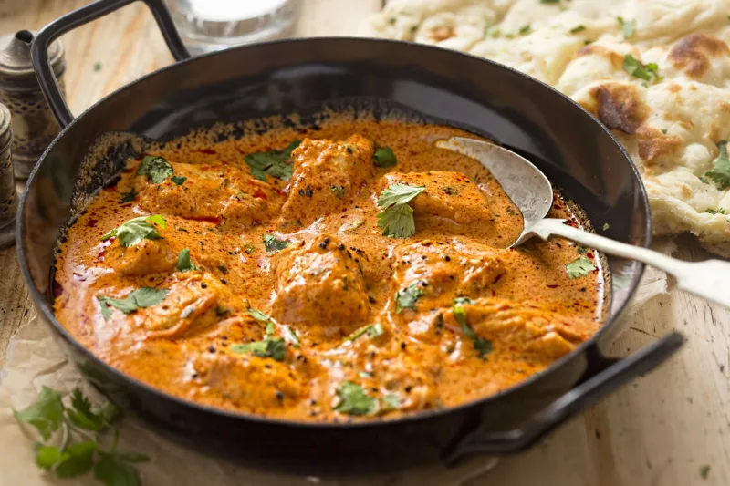 butter chicken curry with tender chicken breast, cream, butter & honey