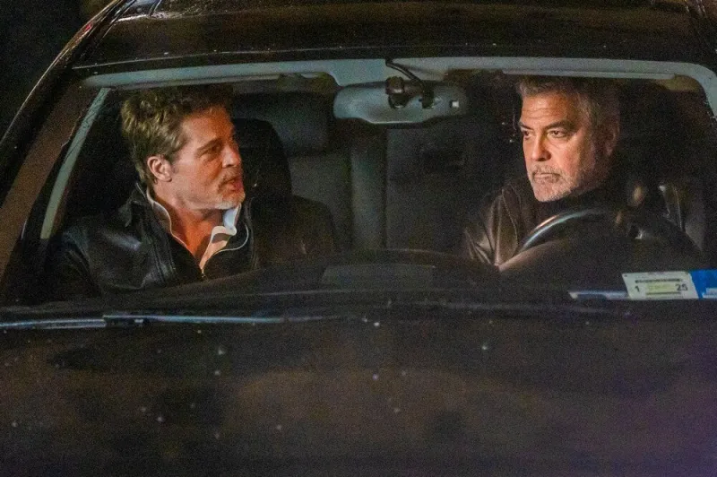 george clooney and brad pitt filming scenes in new york city, ny, usa on february 8, 2023 for their upcoming movie wolves photo by eagle press abacapresscom , 841586 023 new york city etats-unis united states