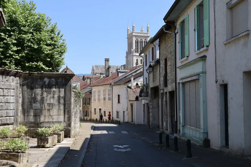typical street, town of belley, department of ain, france