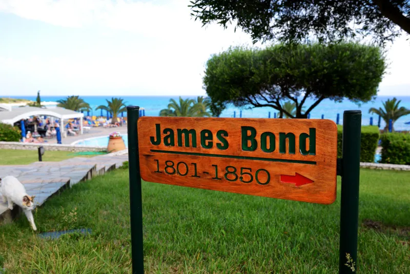 corfu, greece - may 16, 2016  the tourists are on vacation in luxury hotel where all villas have names related to james bond movies up to 16 mln tourists is expected to visit greece in year