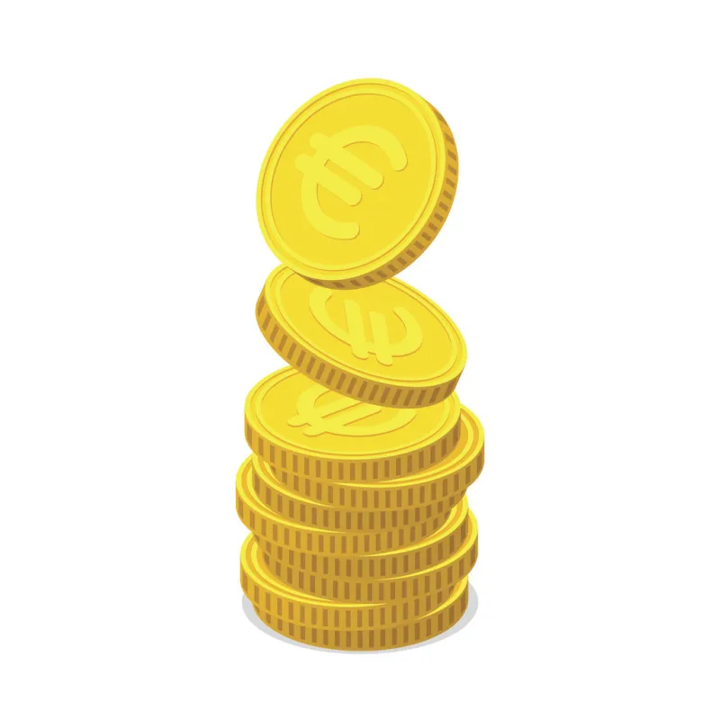 stack from golden coins with euro sign coins is falling from the top so stack is increasing income concept