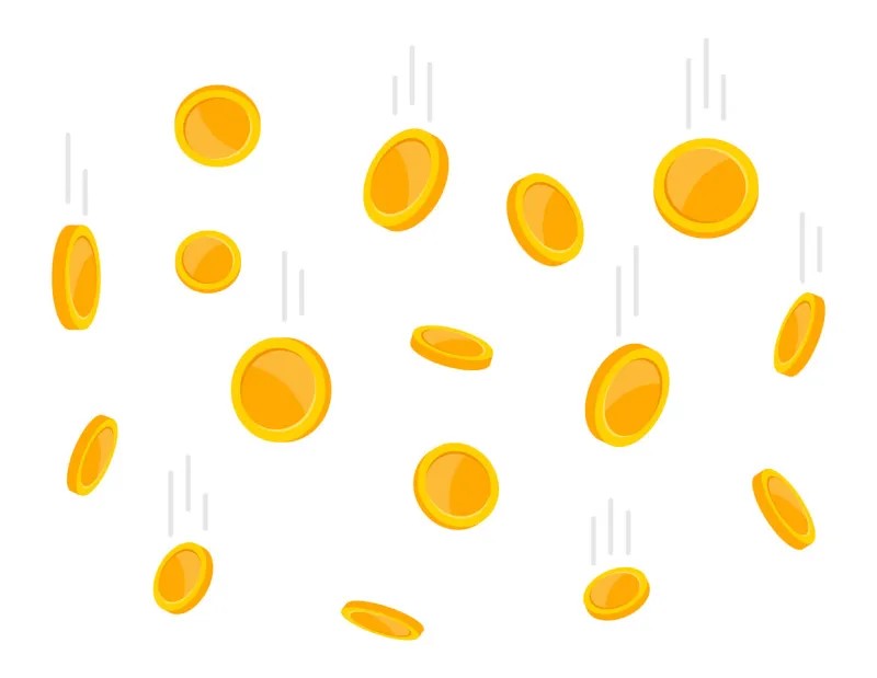 coins falling from above flying gold coins in flat style money rain on white background casino jackpot vector illustration