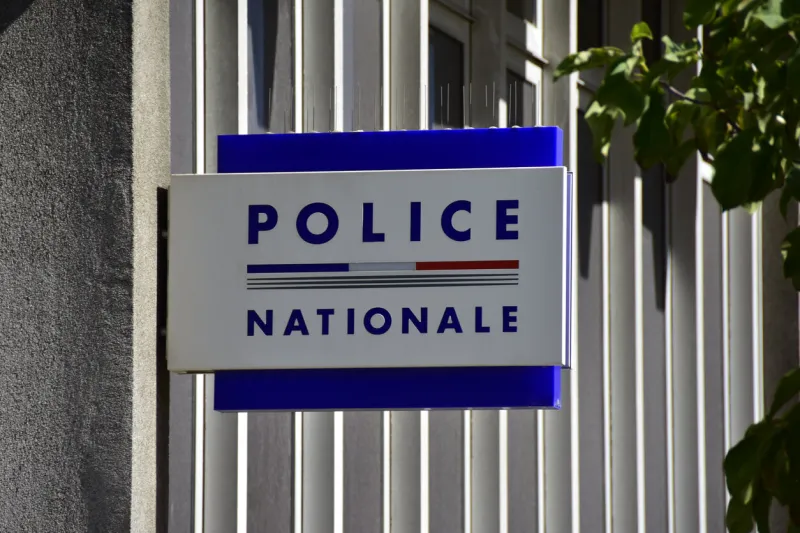 national police sign on the façade of a french police station
