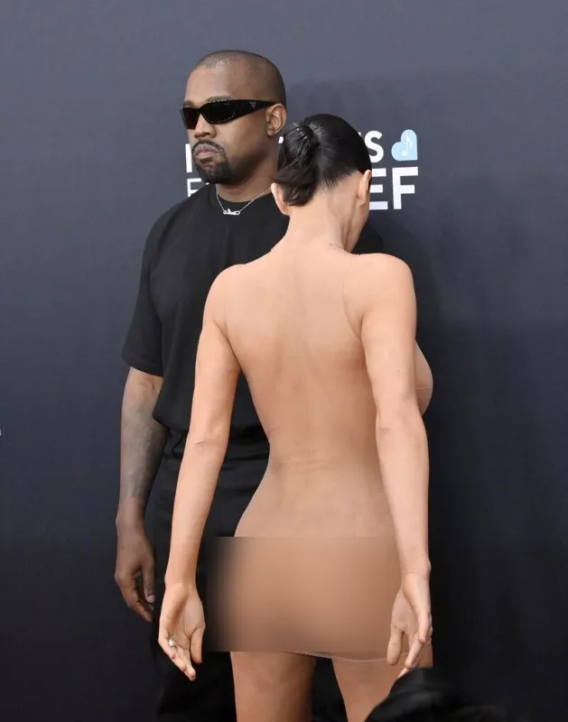 kanye west and bianca censor at grammy awards - la