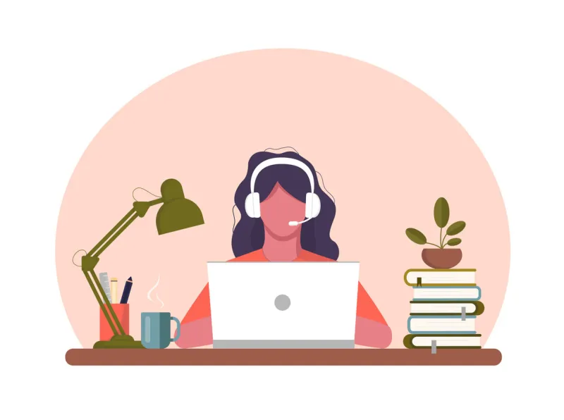 girl with laptop sitting on the chair freelance or studying concept work at home vector stock illustration coworking cute illustration in flat style online study, education african american
