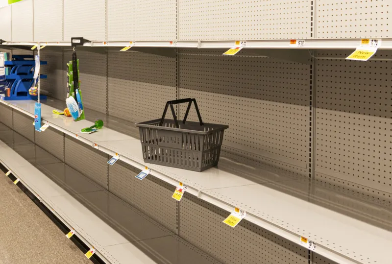 grocery store shelves are empty due to panic buying caused for the caronavirus pandemic