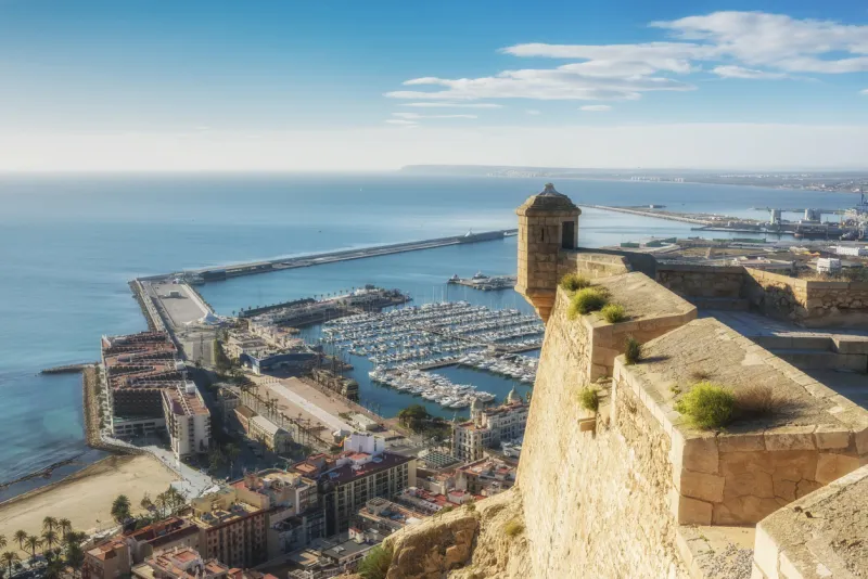 view from santa barbara castle to marine alicante, provence valencia, spain